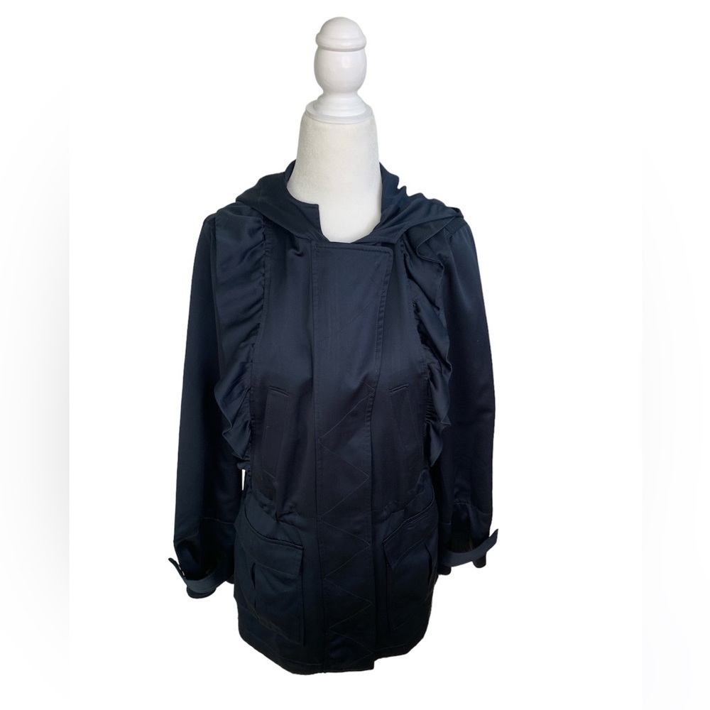 Joie Satin Ruffle Drawstring Hooded Zip Up Jacket sz XS